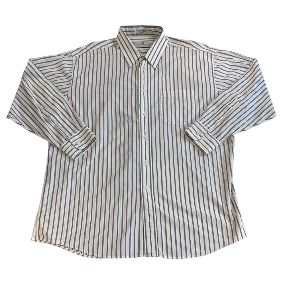 Pierre Balmain Mens Blue White Pinstripe Button Up Shirt Cotton 16.5 32 Long Slv